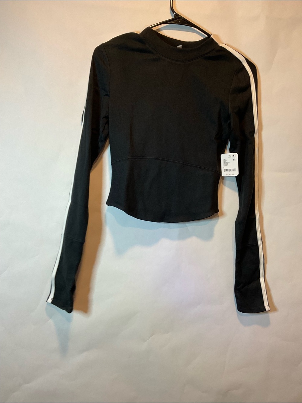 FP Movement by Free People Black Long-Sleeve Crop Top with White Sleeve Stripes